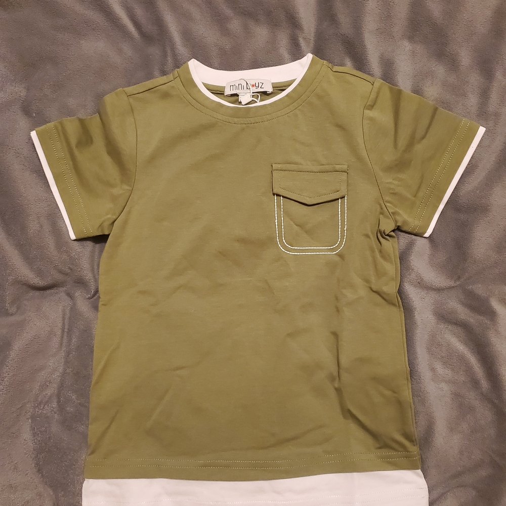 Miniwear Khaki Green Kids Tee with Pocket